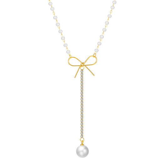 Girl's Heart Bow Necklace with Pearl Pendant Choker Necklace