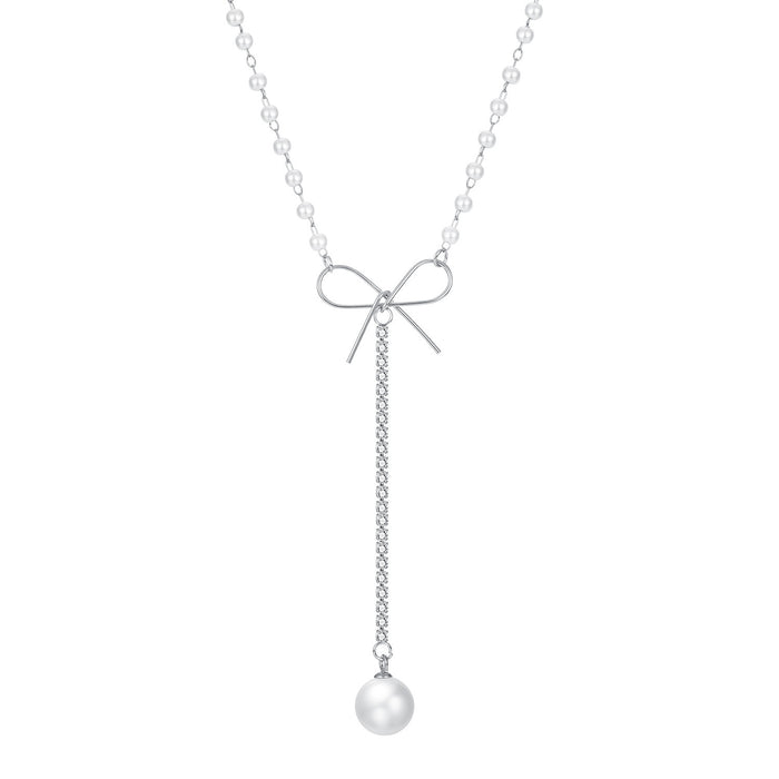Girl's Heart Bow Necklace with Pearl Pendant Choker Necklace