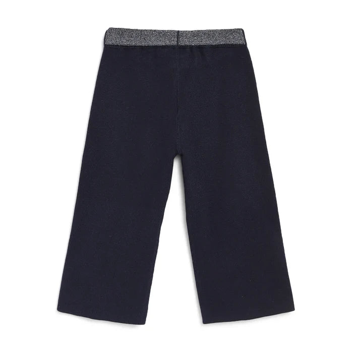 Girls Navy Blue Mid-Rise Parallel Trousers