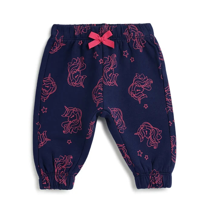 Girls Navy Printed Joggers