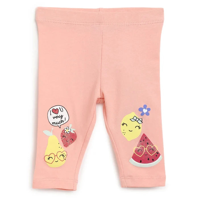 Girls Peach Printed Leggings