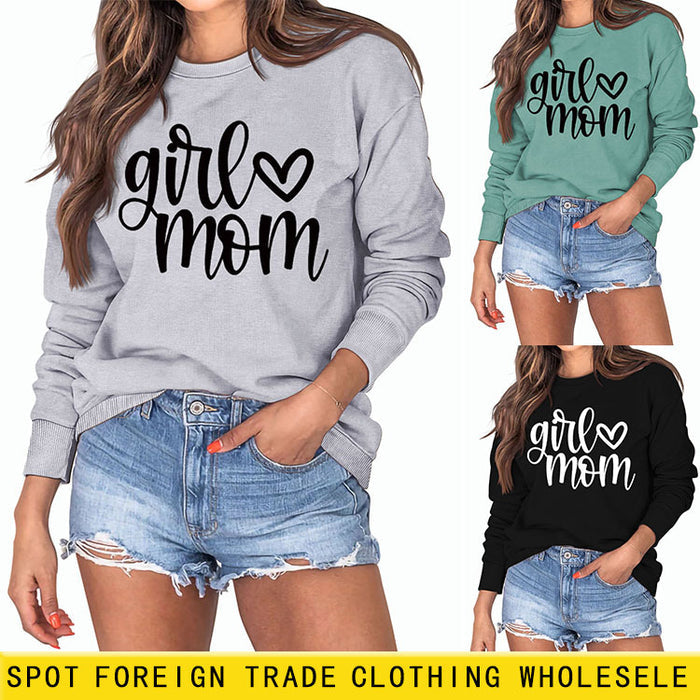 Girmom Love Letter Printing Fashion Loose Bottoming Long Sleeve Plus Size Sweater