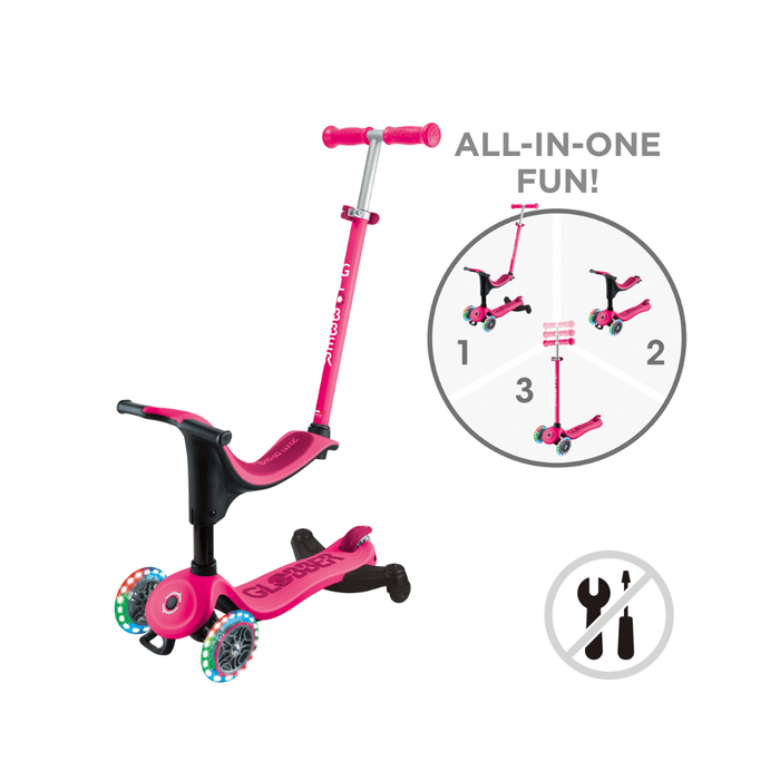 Globber Go Up Sporty Lights 360 Scooter - Fuchsia/Dark Pink