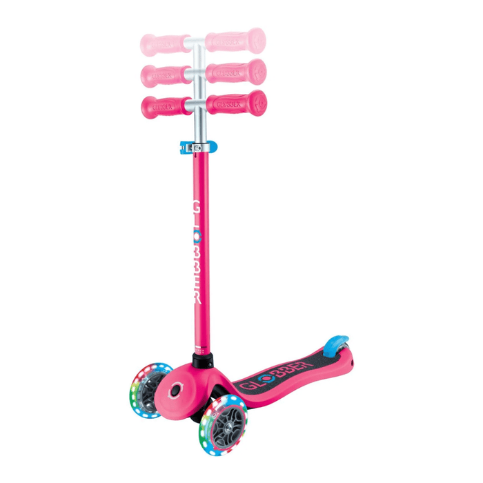 Globber Primo PLUS Scooter with Lights - Fuchsia Pink / Sky Blue