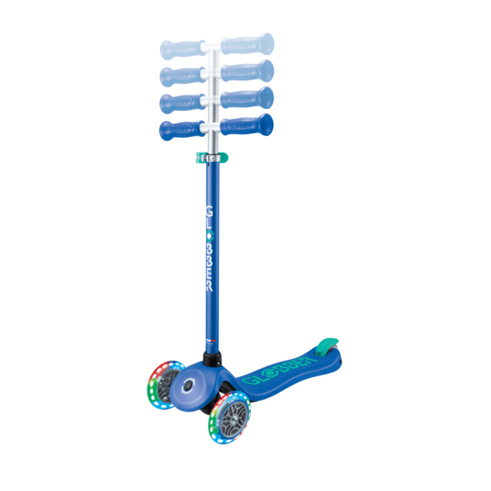 Globber Primo PLUS Scooter with Lights - Navy Blue/ Emerald Green