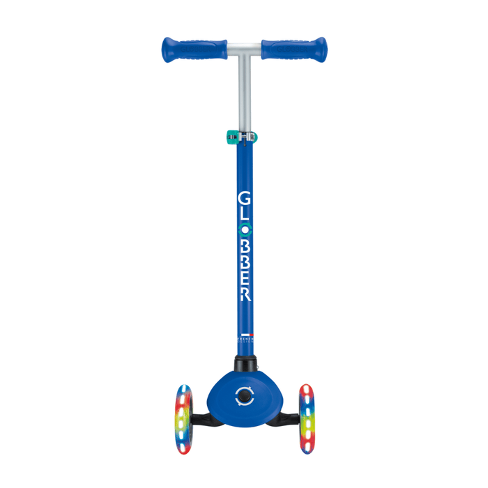 Globber Primo V2 Scooter with Lights and Griptape - Navy Blue/ Emerald Green
