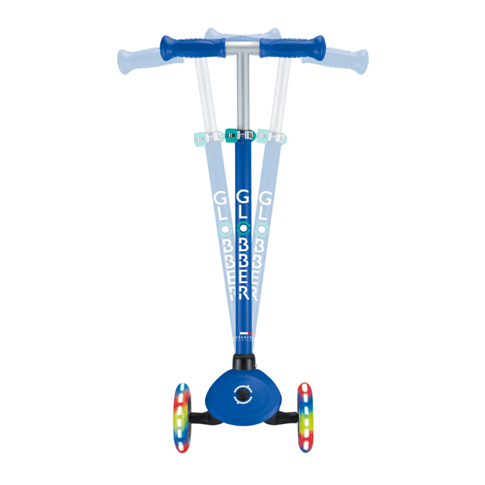 Globber Primo V2 Scooter with Lights and Griptape - Navy Blue/ Emerald Green