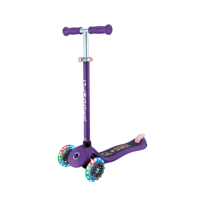 Globber Primo V2 Scooter with Lights and Griptape - Purple/ Pastel Pink