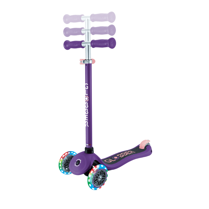 Globber Primo V2 Scooter with Lights and Griptape - Purple/ Pastel Pink