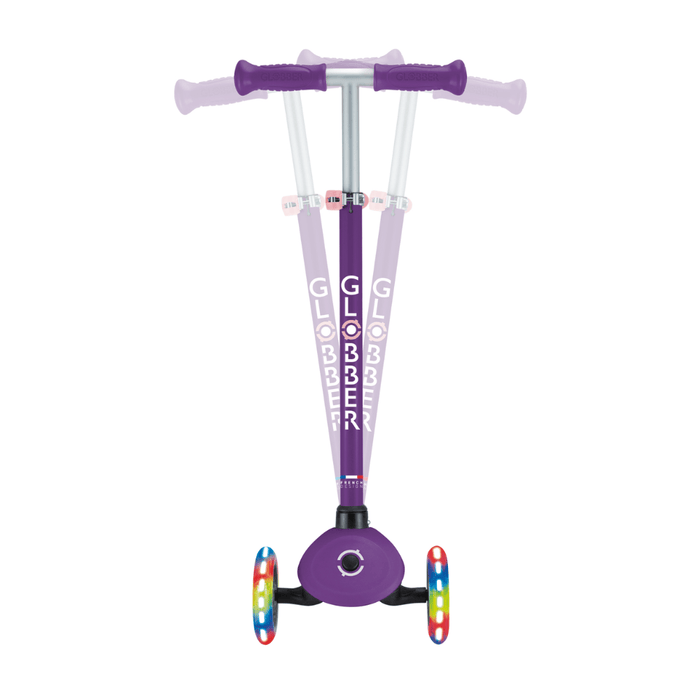 Globber Primo V2 Scooter with Lights and Griptape - Purple/ Pastel Pink
