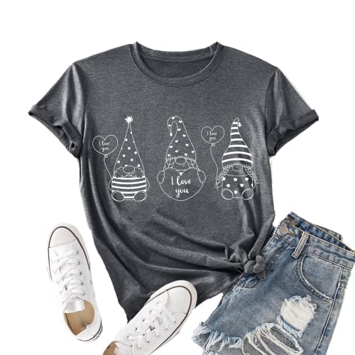 Gnome Valentine T Shirt Women I Love You Funny Graphic Tees