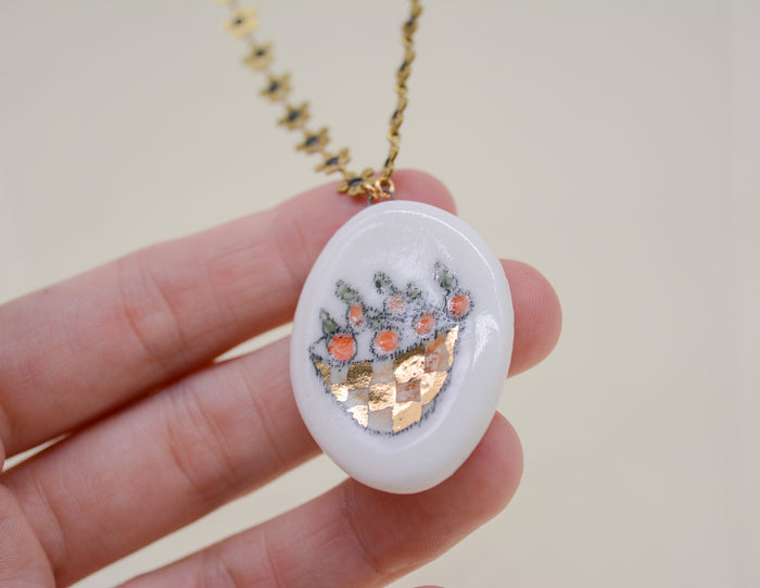 Gold Bowl of Oranges Necklace