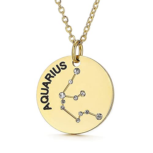 Gold Plated Constellation Pendant Necklace Horoscope Zodiac Sign Coin Charms with Adjustable