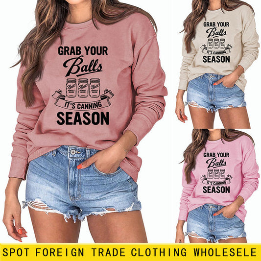 GRAB YOUR BALLS ITS Letters Loose Plus Size Long-sleeved Sweater Women