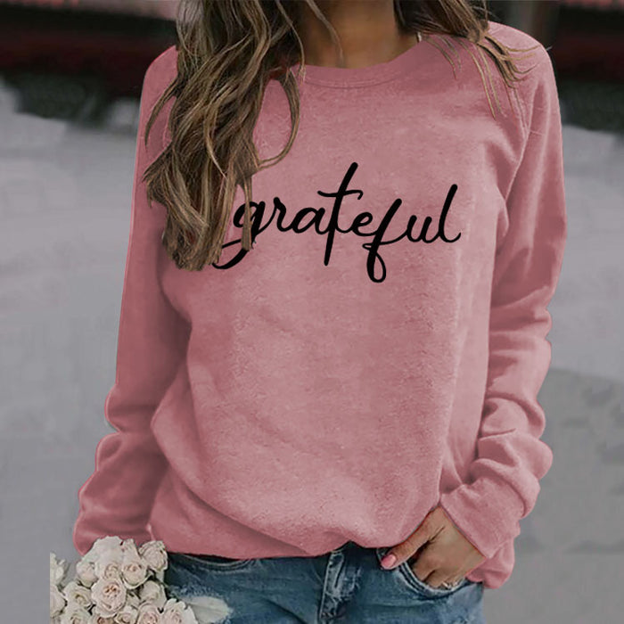 Grateful Letters Fashion Fall and Winter Bottoming Long-sleeved Printed Round Neck Sweater