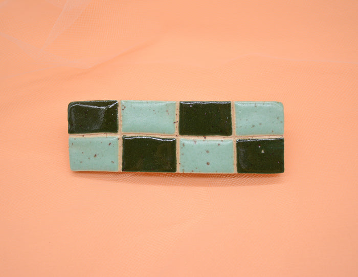 Green Checker Barrette