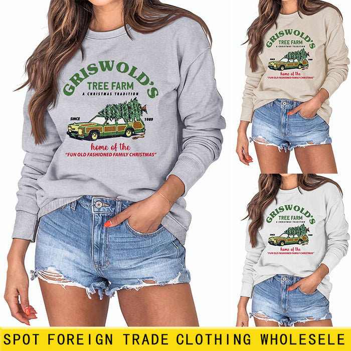 GRISWOLD'S TREE FARM Letter Christmas Loose Sweater Long Sleeve Woman