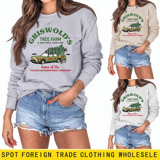 GRISWOLD'S TREE FARM Letter Christmas Loose Sweater Long Sleeve Woman