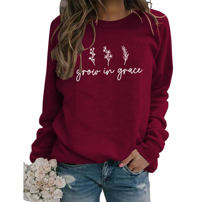 Grow In Grace Lettering Fashion Women's Long-sleeved Crewneck Sweatshirt