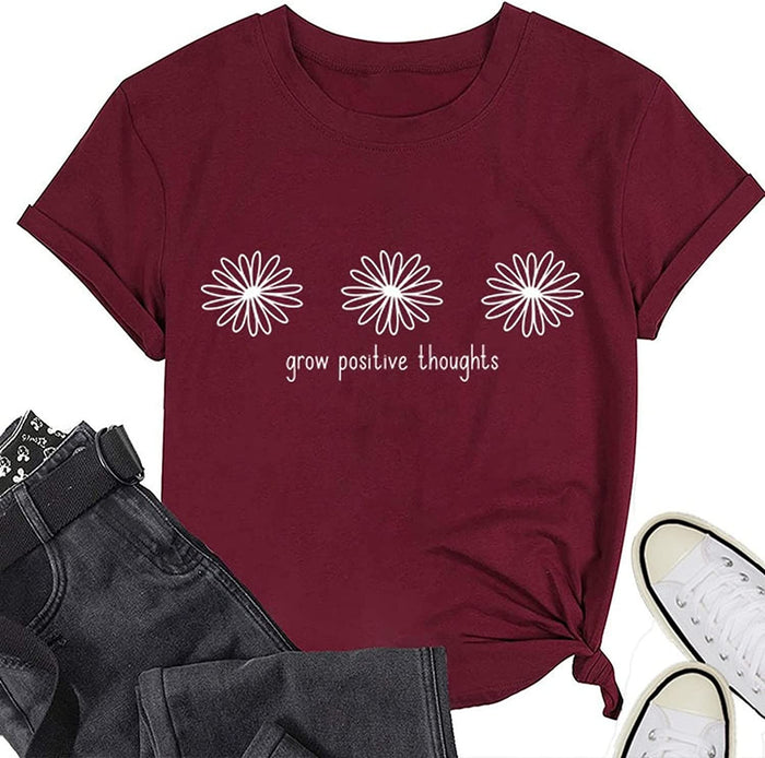 Grow Positive Thoughts Tees Women Self Care Gift Wildflower Plants T-Shirt