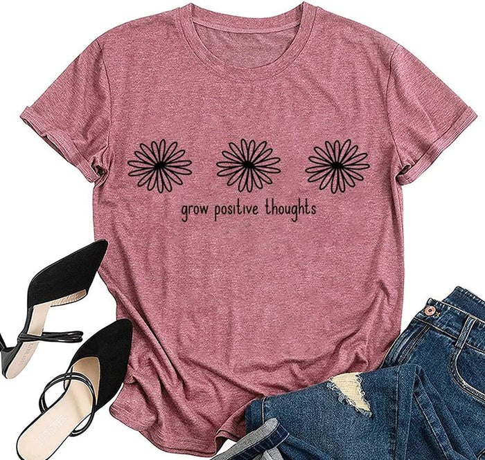Grow Positive Thoughts Tees Women Self Care Gift Wildflower Plants T-Shirt