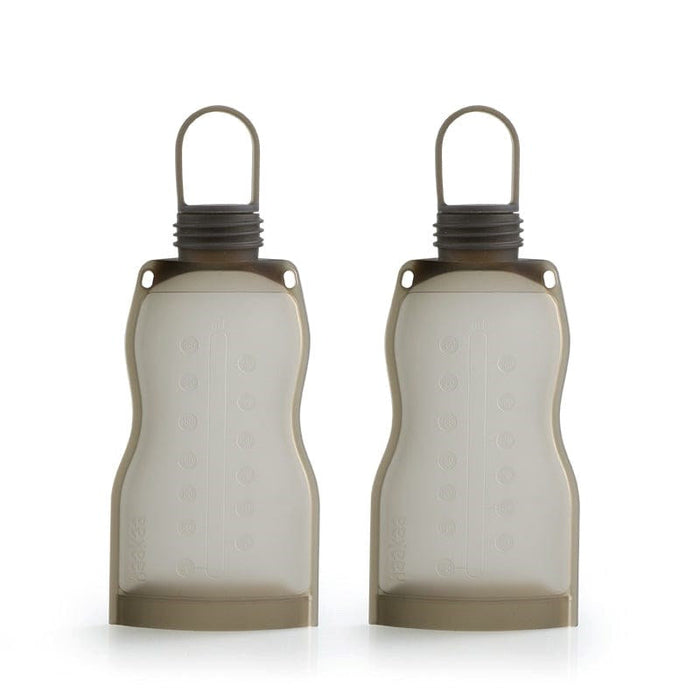 Two gray silicone milk storage pouches from Haakaa Silicone Milk Storage Bags 2 PK