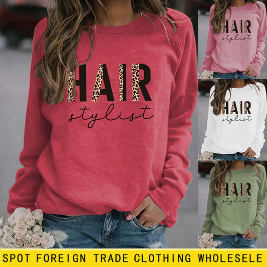 HAIR Stylist Letter Print Long-sleeved Fall and Winter Bottoming T-shirt Round Neck Sweater Shirt