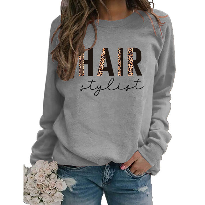 HAIR Stylist Letter Print Long-sleeved Fall and Winter Bottoming T-shirt Round Neck Sweater Shirt