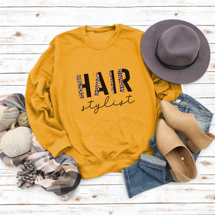 HAIR Stylist Letter Print Long-sleeved Fall and Winter Bottoming T-shirt Round Neck Sweater Shirt