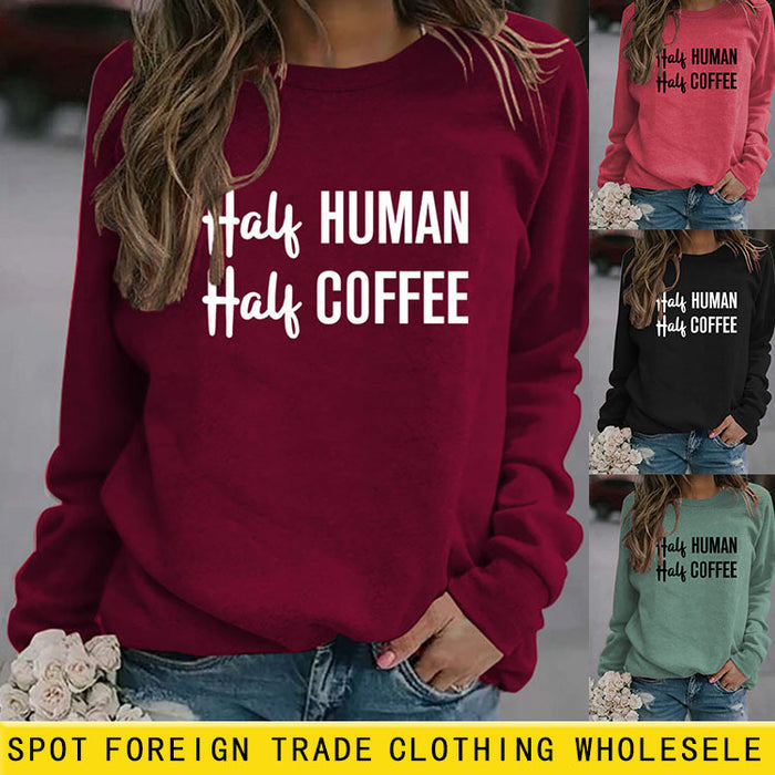 Half Human Half Coffee Round Neck Loose Long-sleeved Large Size Sweater