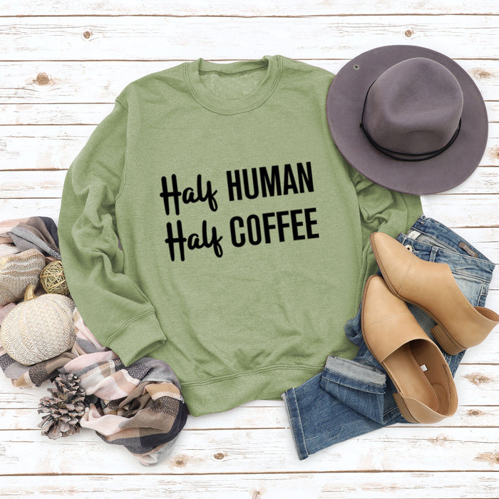 Olive green sweater (black font) / S