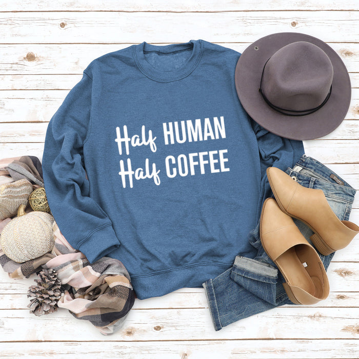 Blue sweater (white font) / S
