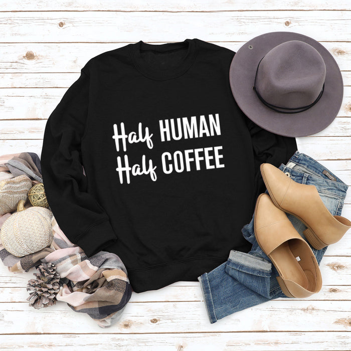Half Human Half Coffee Round Neck Loose Long-sleeved Large Size Sweater