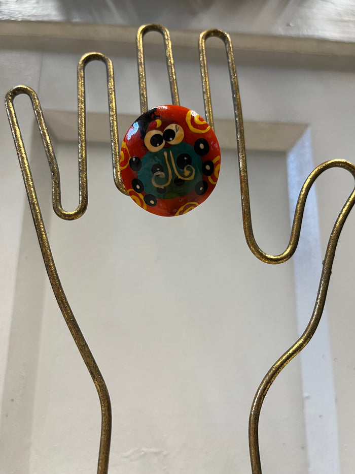 Hand Carved and Painted Tagua Nut Ring - Obscure Orange
