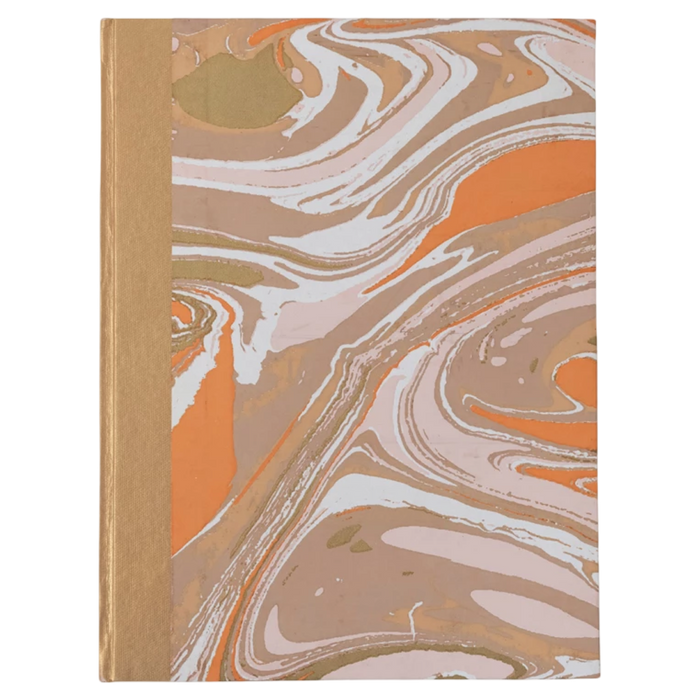 Notebook with marbled cover design on a white background