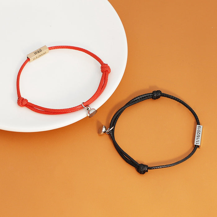 Handmade Rope Braided Couples Magnetic Bracelet, Adjustable Bracelet, Love Bracelet For Men Women