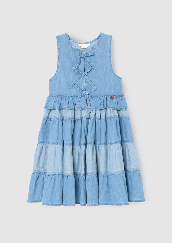 Hannah Tie Detail Tiered Denim Dress
