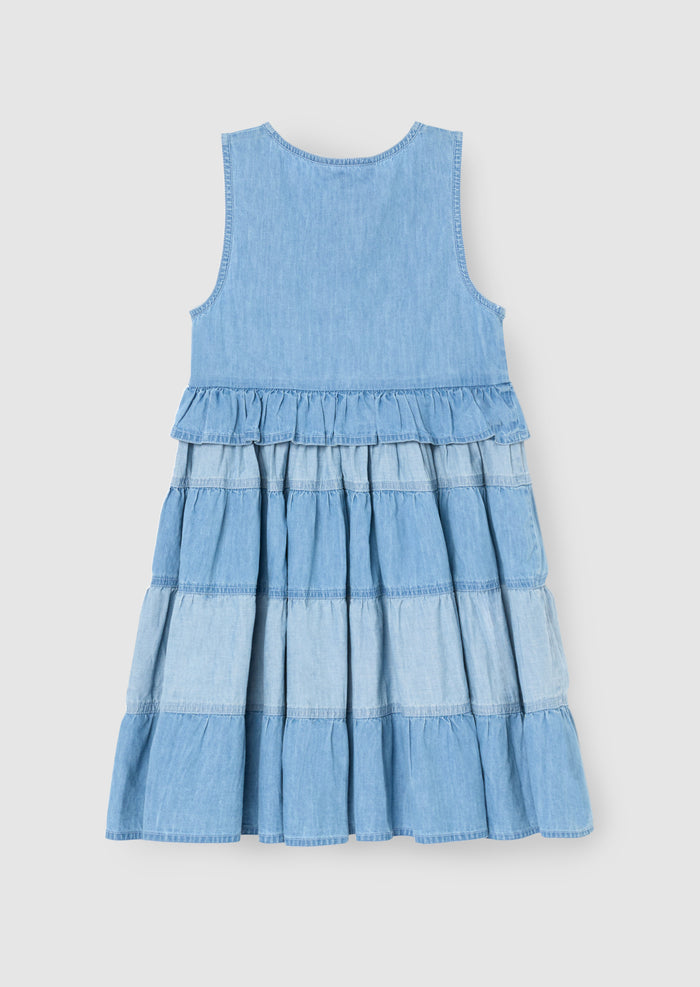 Hannah Tie Detail Tiered Denim Dress