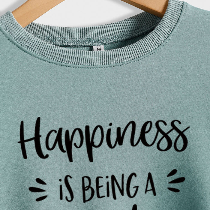 Happiness Is Being Women's Round Neck Long Sleeve Shirt Large Size Sweater
