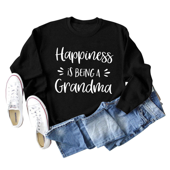 Happiness Is Being Women's Round Neck Long Sleeve Shirt Large Size Sweater