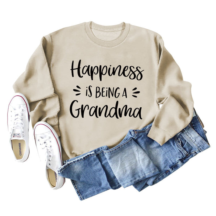 Happiness Is Being Women's Round Neck Long Sleeve Shirt Large Size Sweater