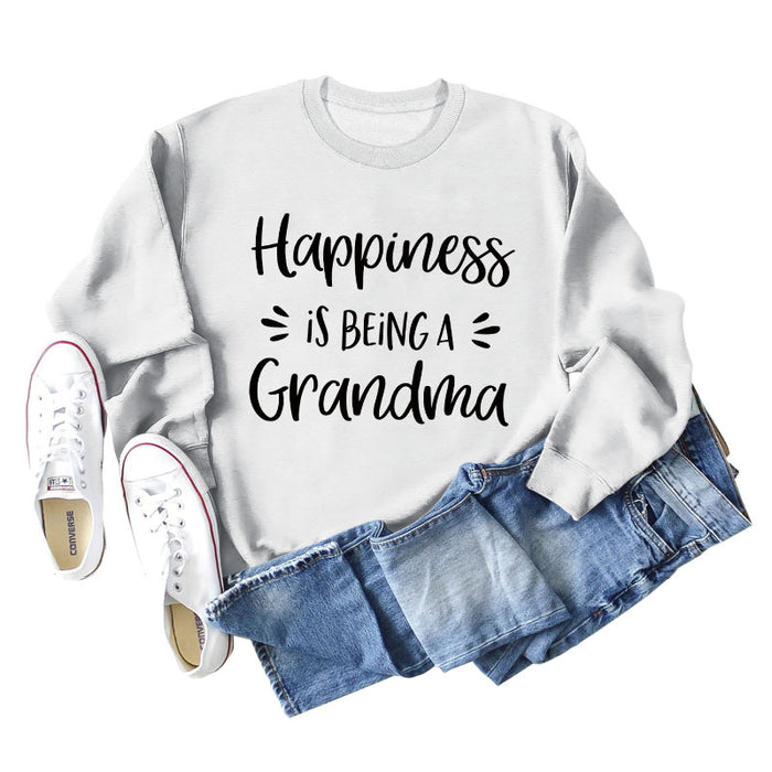Happiness Is Being Women's Round Neck Long Sleeve Shirt Large Size Sweater