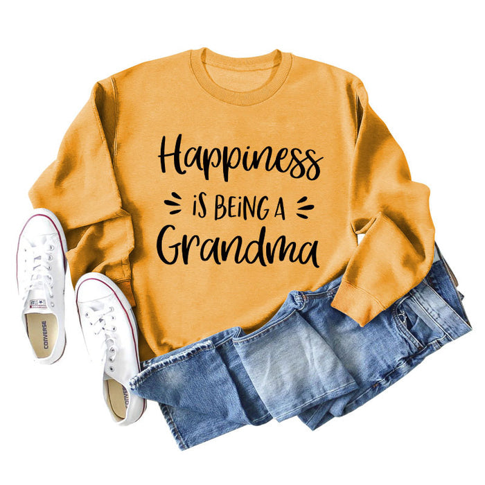 Happiness Is Being Women's Round Neck Long Sleeve Shirt Large Size Sweater