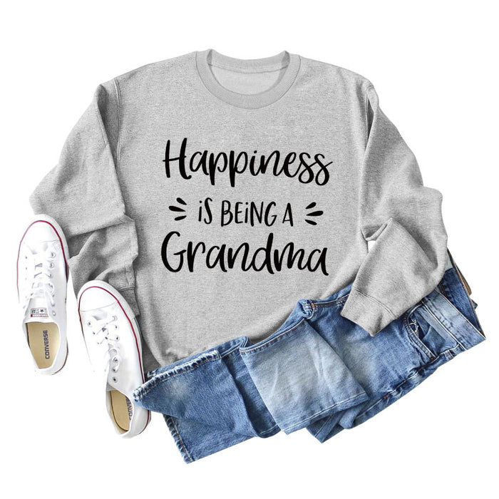 Happiness Is Being Women's Round Neck Long Sleeve Shirt Large Size Sweater