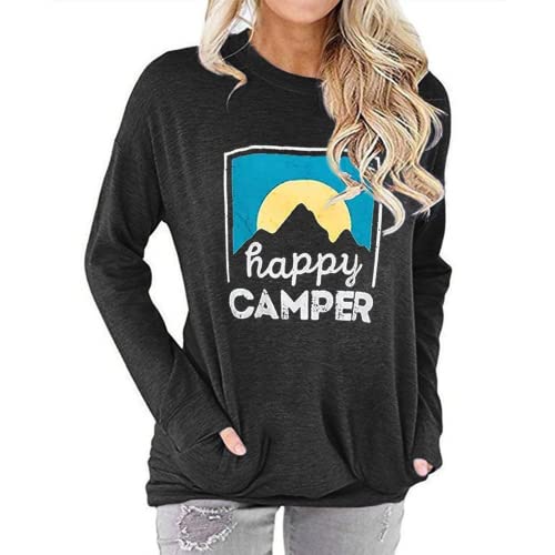 Happy Camper Blouse Women Funny Graphic Hiking Shirt