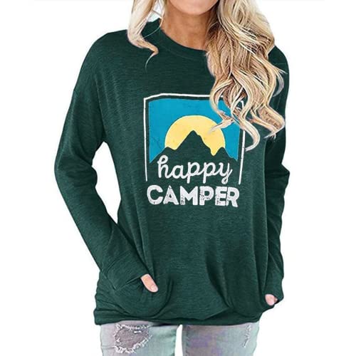 Happy Camper Blouse Women Funny Graphic Hiking Shirt