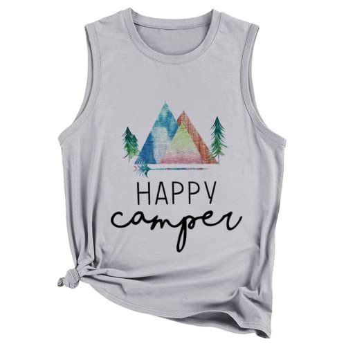Happy Camper Tank Tops Women Camping Hiking Adventure Crew Shirt