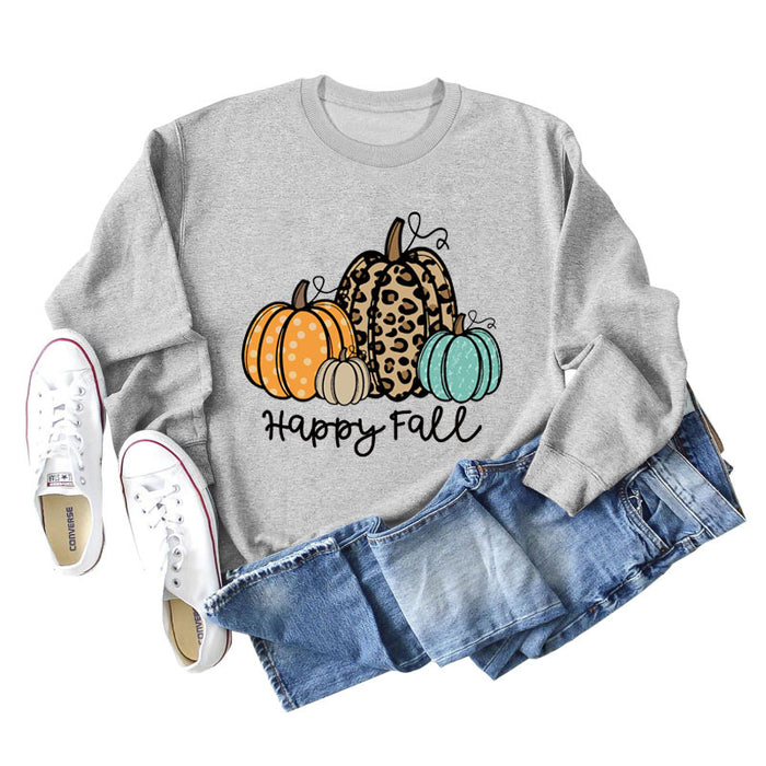 HAPPY FALL Fashion Letter Pumpkin Halloween Autumn and Winter Long Sleeve Oversized Sweater Girl
