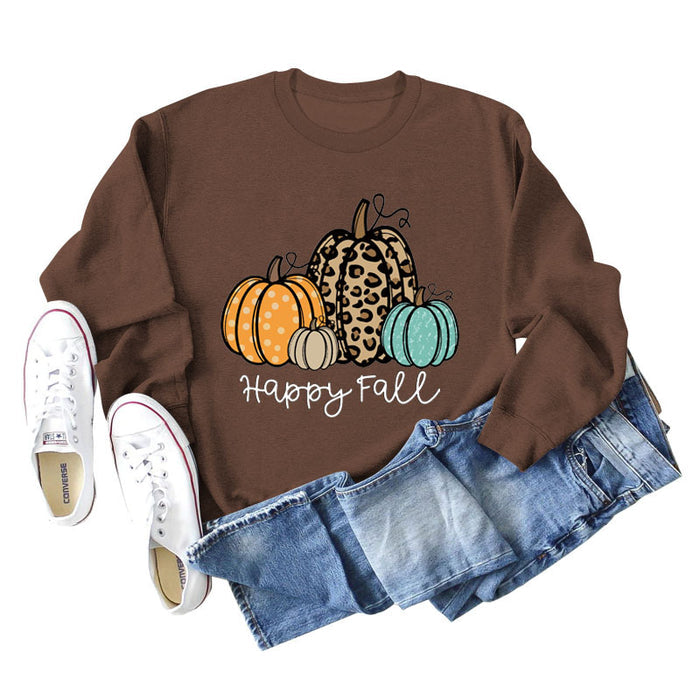HAPPY FALL Fashion Letter Pumpkin Halloween Autumn and Winter Long Sleeve Oversized Sweater Girl