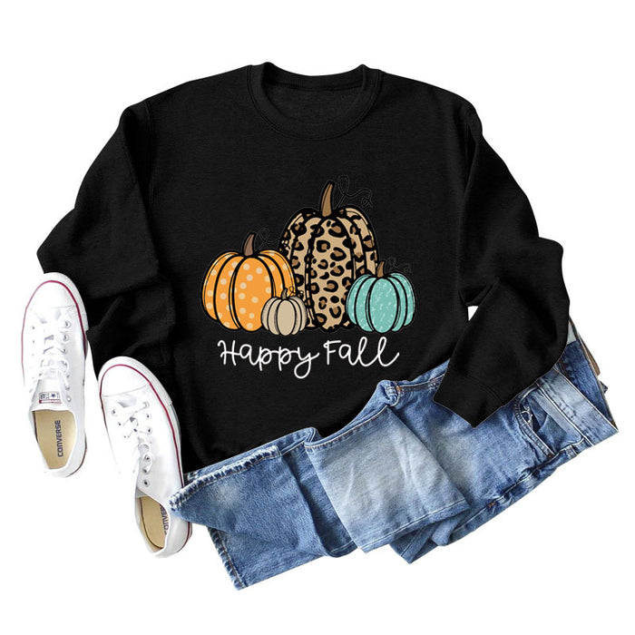 HAPPY FALL Fashion Letter Pumpkin Halloween Autumn and Winter Long Sleeve Oversized Sweater Girl